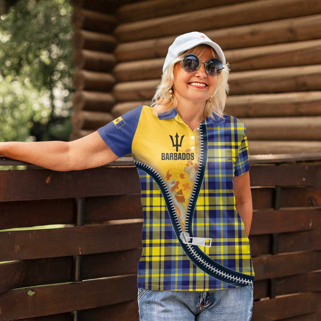 Barbados Celtic Festival Women Polo Shirt Yellow Blue Tartan Zipper Stylized