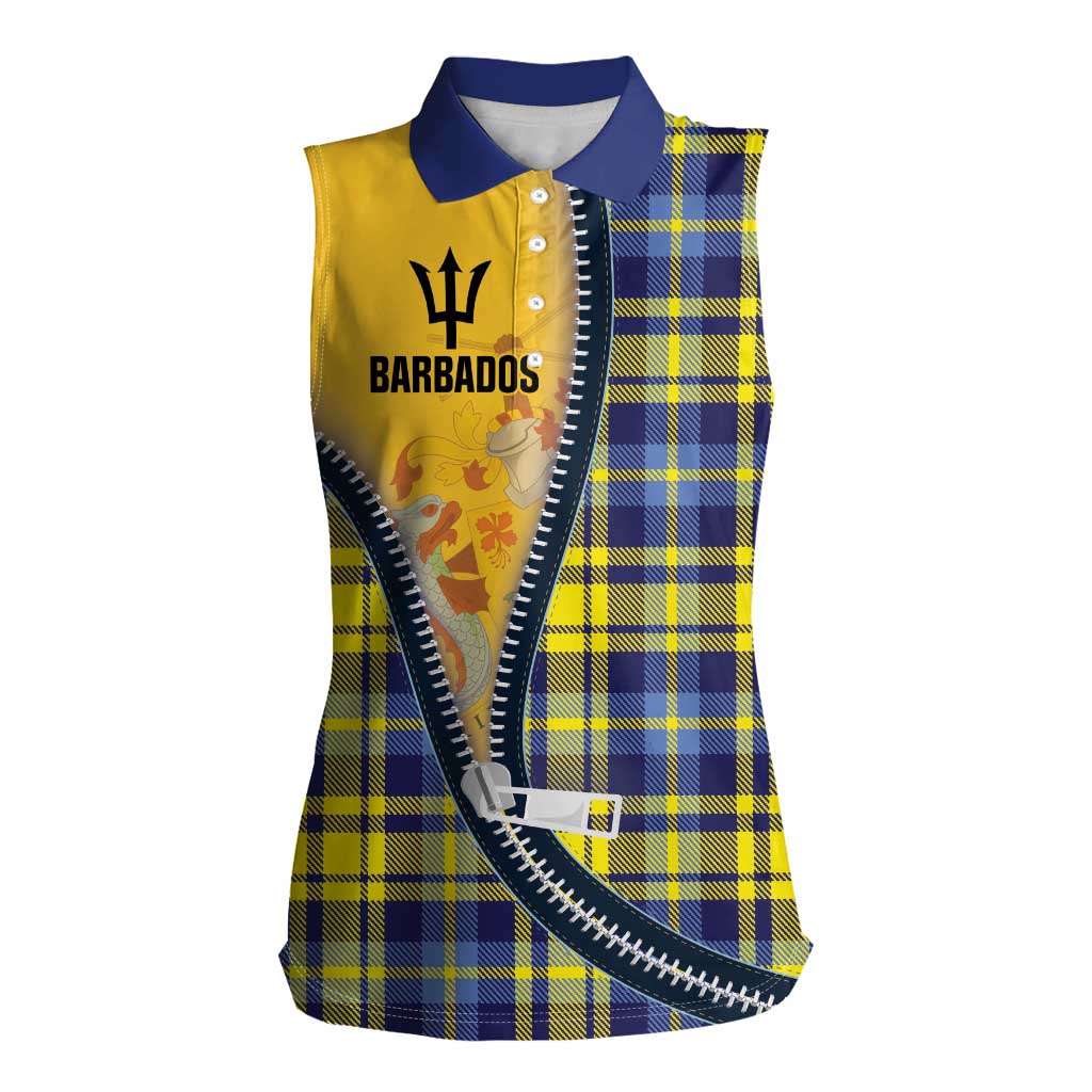Barbados Celtic Festival Women Sleeveless Polo Shirt Yellow Blue Tartan Zipper Stylized