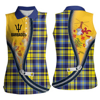 Barbados Celtic Festival Women Sleeveless Polo Shirt Yellow Blue Tartan Zipper Stylized
