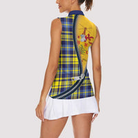 Barbados Celtic Festival Women Sleeveless Polo Shirt Yellow Blue Tartan Zipper Stylized