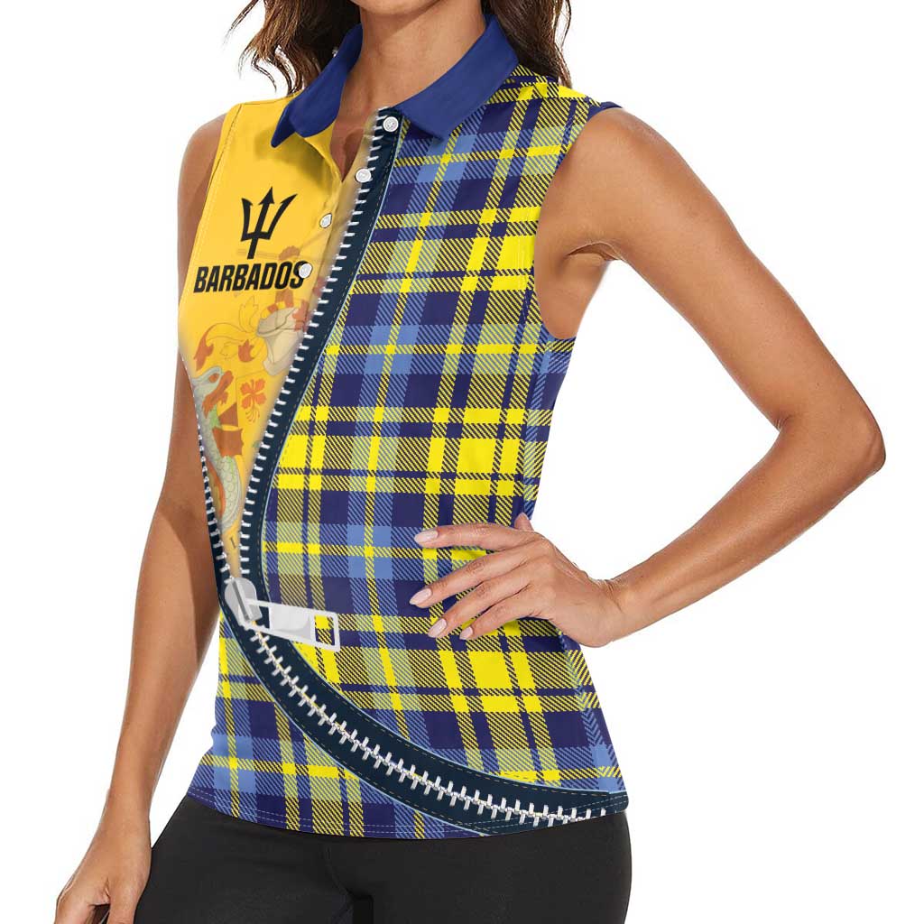 Barbados Celtic Festival Women Sleeveless Polo Shirt Yellow Blue Tartan Zipper Stylized