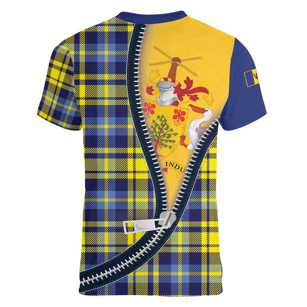Barbados Celtic Festival Women V-Neck T-Shirt Yellow Blue Tartan Zipper Stylized