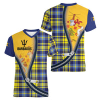 Barbados Celtic Festival Women V-Neck T-Shirt Yellow Blue Tartan Zipper Stylized