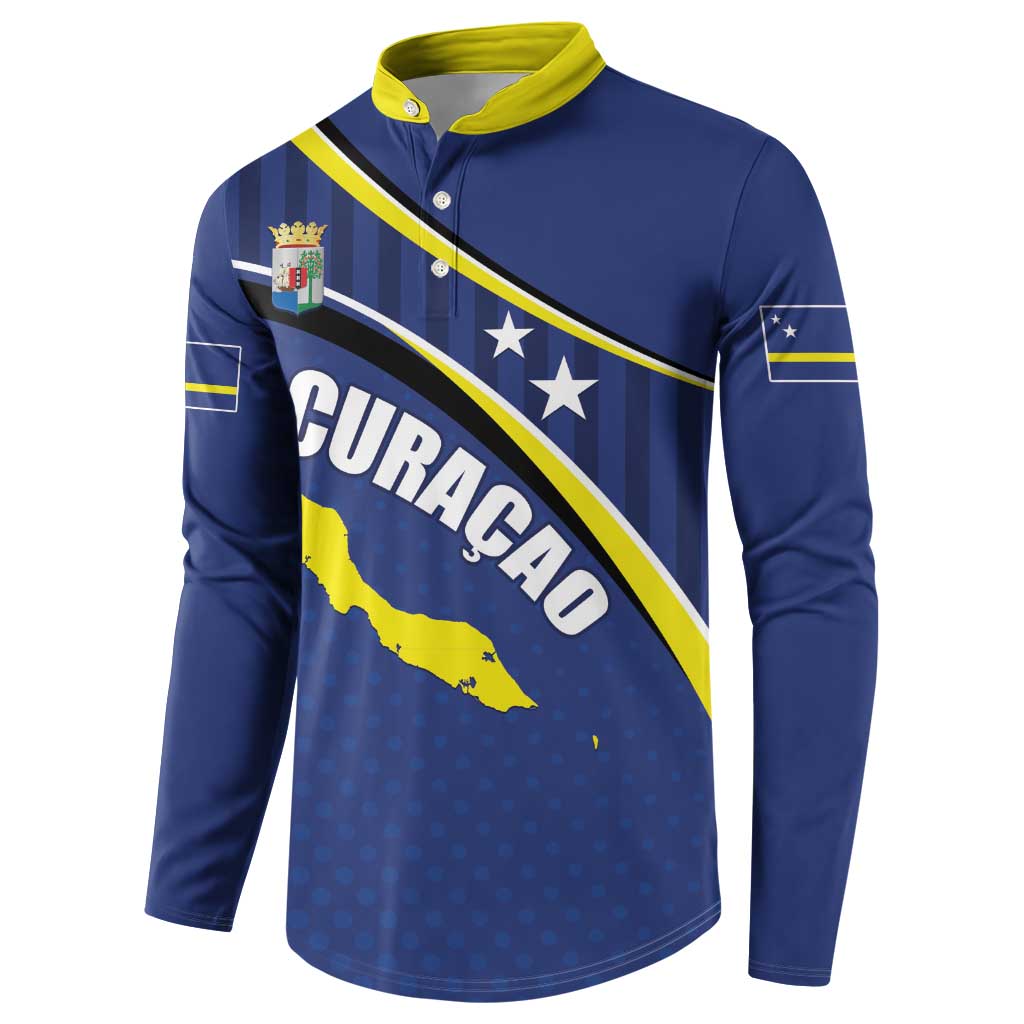 Curacao Flag Day Button Sweatshirt Korsou Map Simple Style