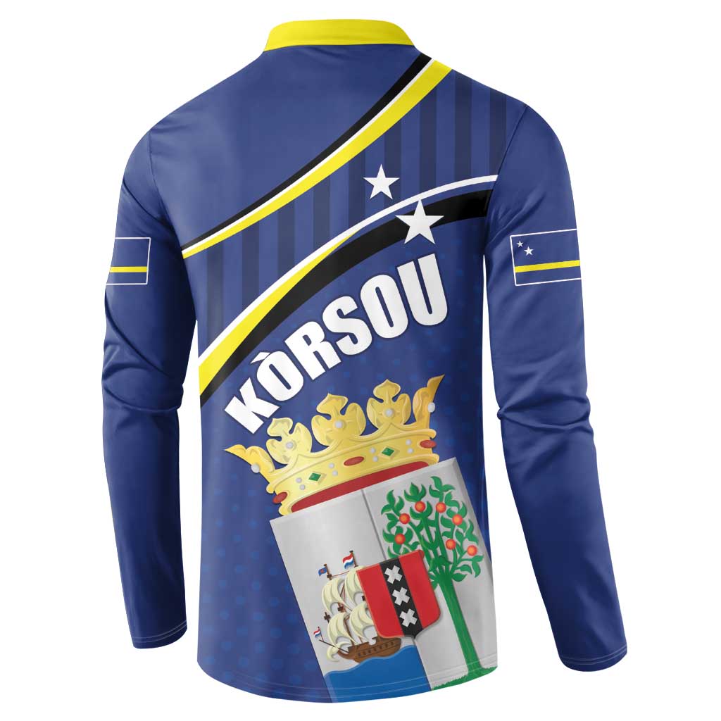 Curacao Flag Day Button Sweatshirt Korsou Map Simple Style