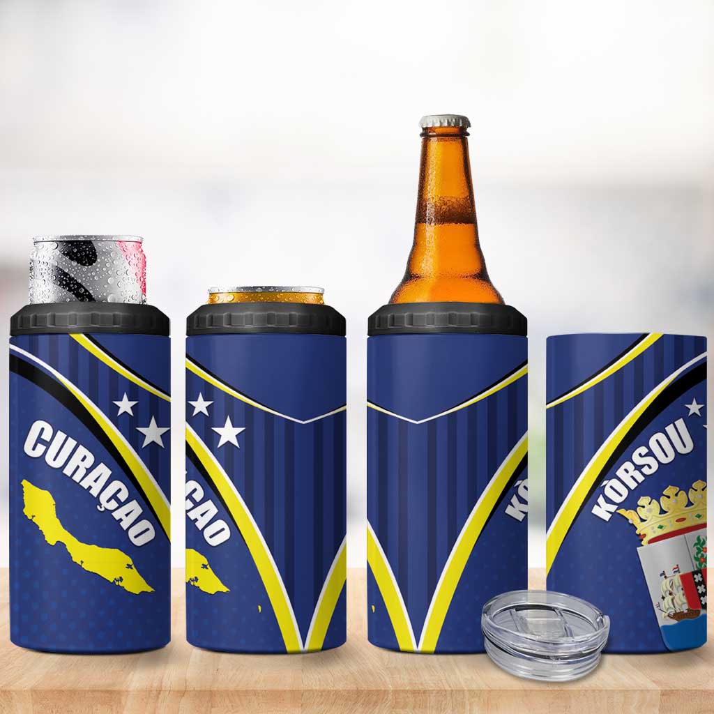 Curacao Flag Day 4 in 1 Can Cooler Tumbler Korsou Map Simple Style