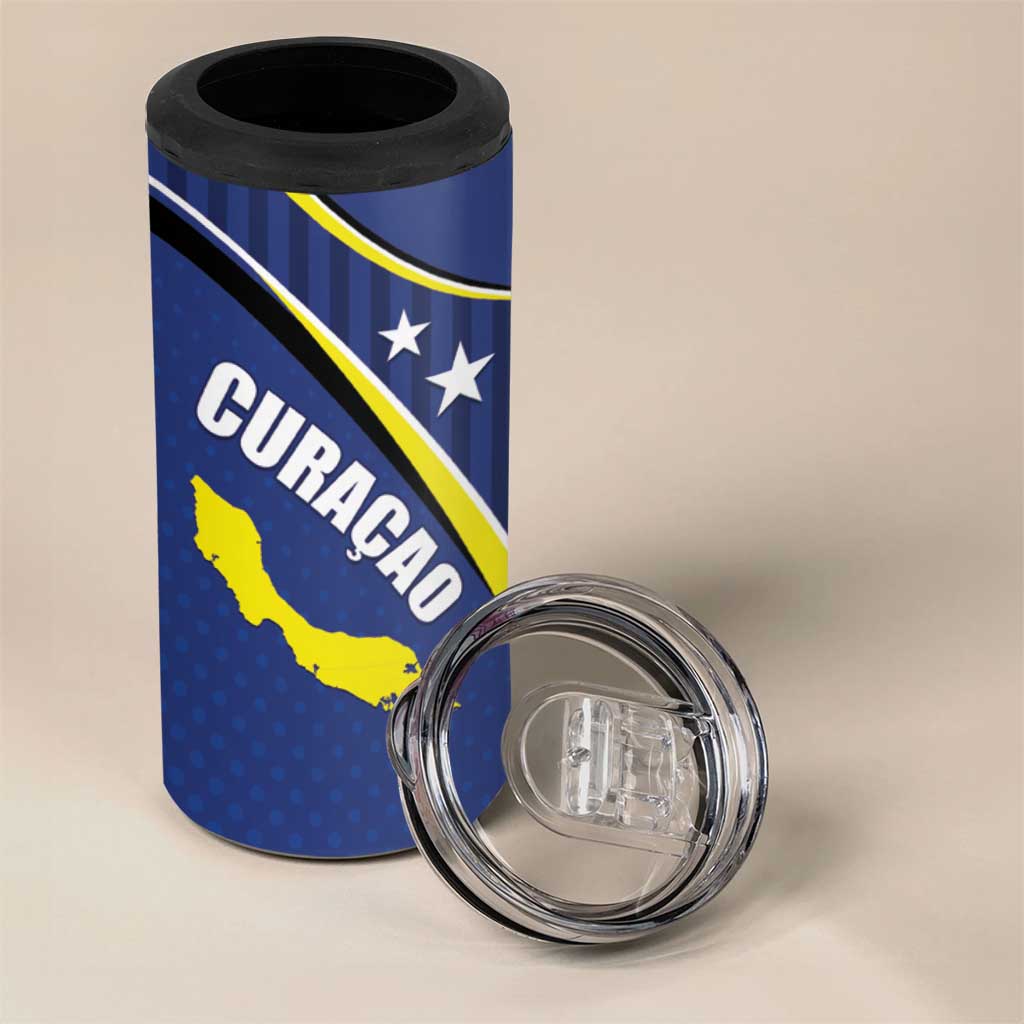 Curacao Flag Day 4 in 1 Can Cooler Tumbler Korsou Map Simple Style