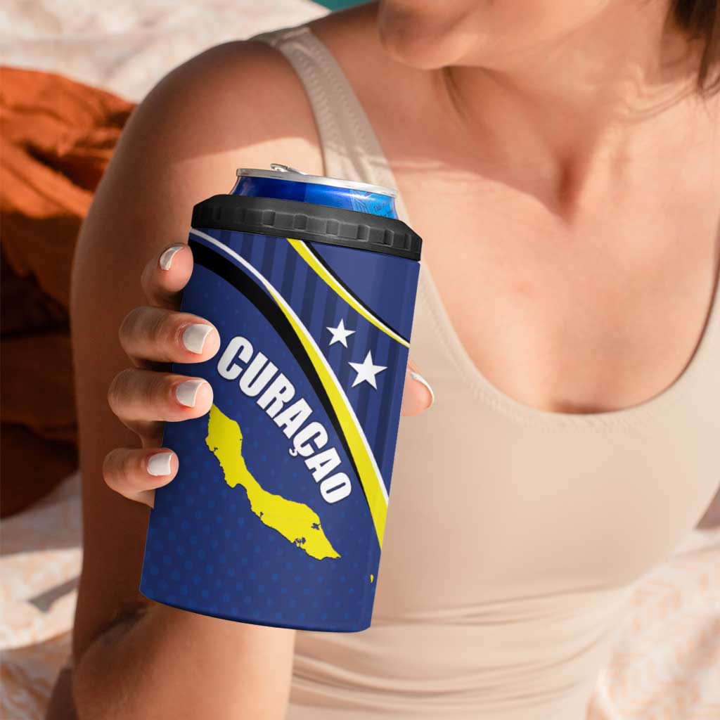 Curacao Flag Day 4 in 1 Can Cooler Tumbler Korsou Map Simple Style