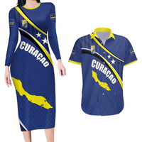 Curacao Flag Day Couples Matching Long Sleeve Bodycon Dress and Hawaiian Shirt Korsou Map Simple Style