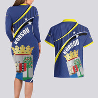 Curacao Flag Day Couples Matching Long Sleeve Bodycon Dress and Hawaiian Shirt Korsou Map Simple Style