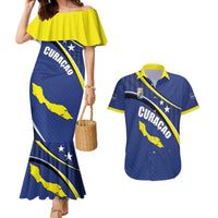 Curacao Flag Day Couples Matching Mermaid Dress and Hawaiian Shirt Korsou Map Simple Style
