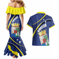 Curacao Flag Day Couples Matching Mermaid Dress and Hawaiian Shirt Korsou Map Simple Style