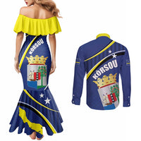 Curacao Flag Day Couples Matching Mermaid Dress and Long Sleeve Button Shirt Korsou Map Simple Style