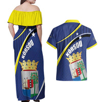 Curacao Flag Day Couples Matching Off Shoulder Maxi Dress and Hawaiian Shirt Korsou Map Simple Style