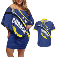 Curacao Flag Day Couples Matching Off Shoulder Short Dress and Hawaiian Shirt Korsou Map Simple Style