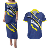 Curacao Flag Day Couples Matching Puletasi and Hawaiian Shirt Korsou Map Simple Style