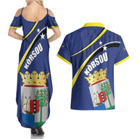 Curacao Flag Day Couples Matching Summer Maxi Dress and Hawaiian Shirt Korsou Map Simple Style