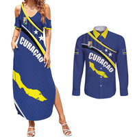 Curacao Flag Day Couples Matching Summer Maxi Dress and Long Sleeve Button Shirt Korsou Map Simple Style