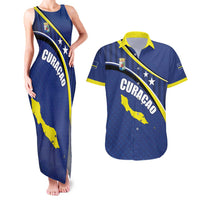 Curacao Flag Day Couples Matching Tank Maxi Dress and Hawaiian Shirt Korsou Map Simple Style