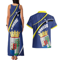Curacao Flag Day Couples Matching Tank Maxi Dress and Hawaiian Shirt Korsou Map Simple Style