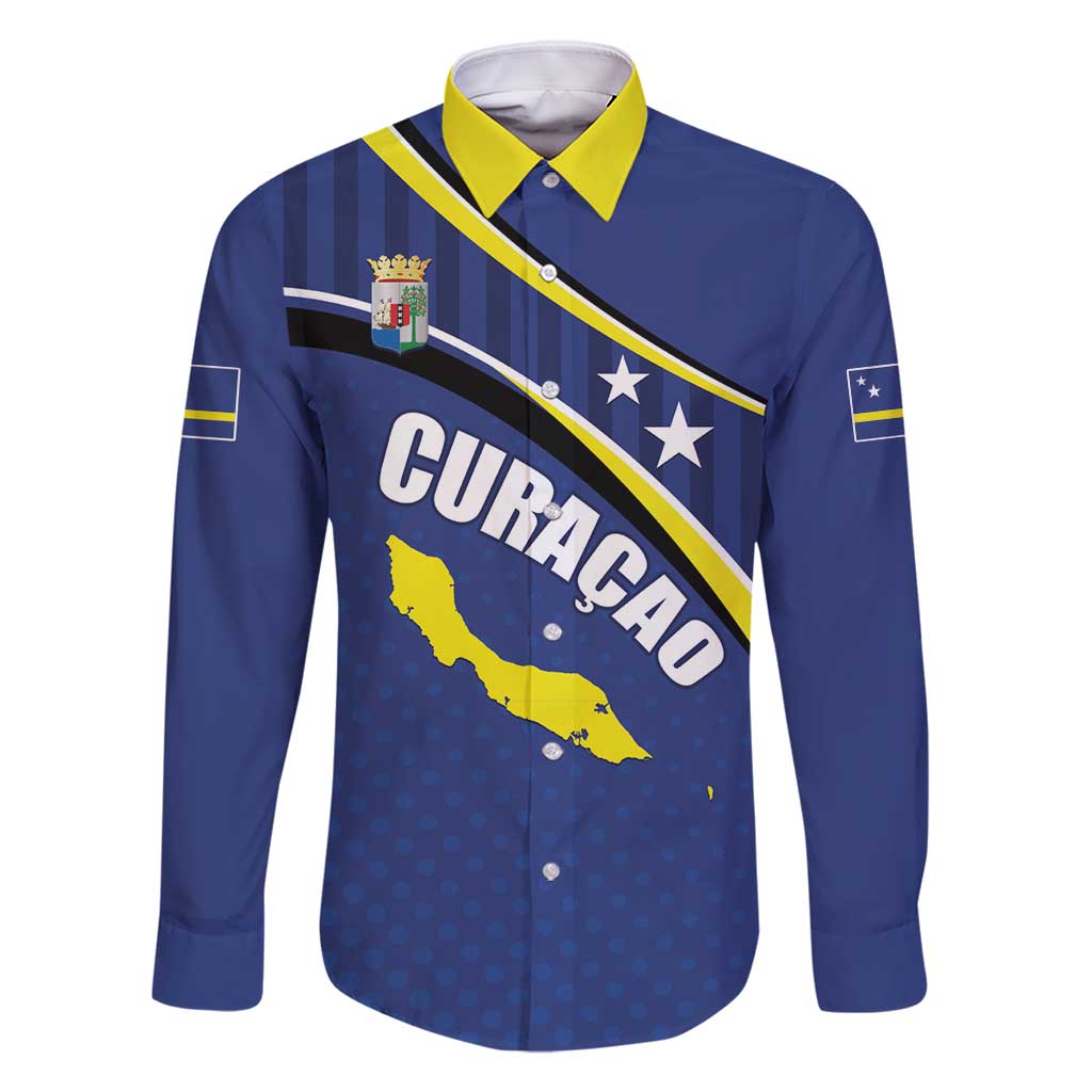 Curacao Flag Day Family Matching Long Sleeve Bodycon Dress and Hawaiian Shirt Korsou Map Simple Style