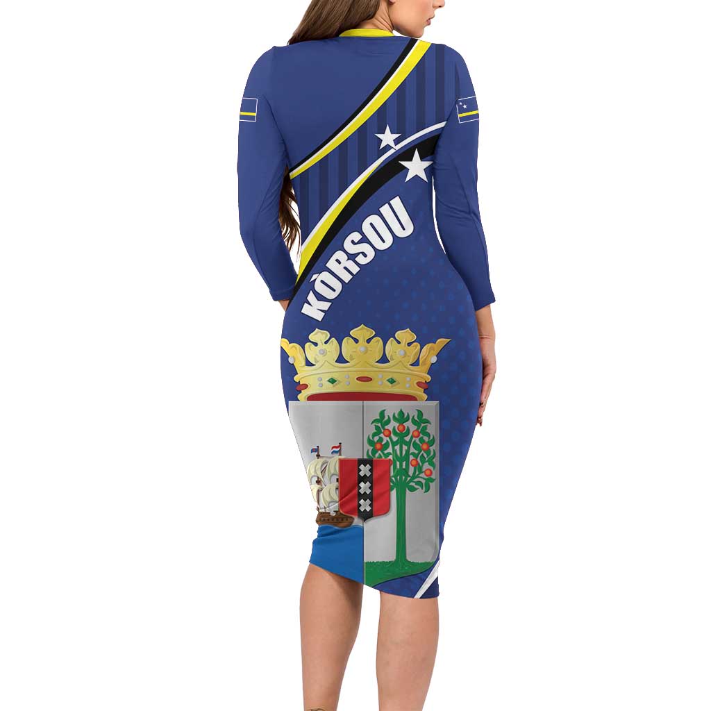 Curacao Flag Day Family Matching Long Sleeve Bodycon Dress and Hawaiian Shirt Korsou Map Simple Style