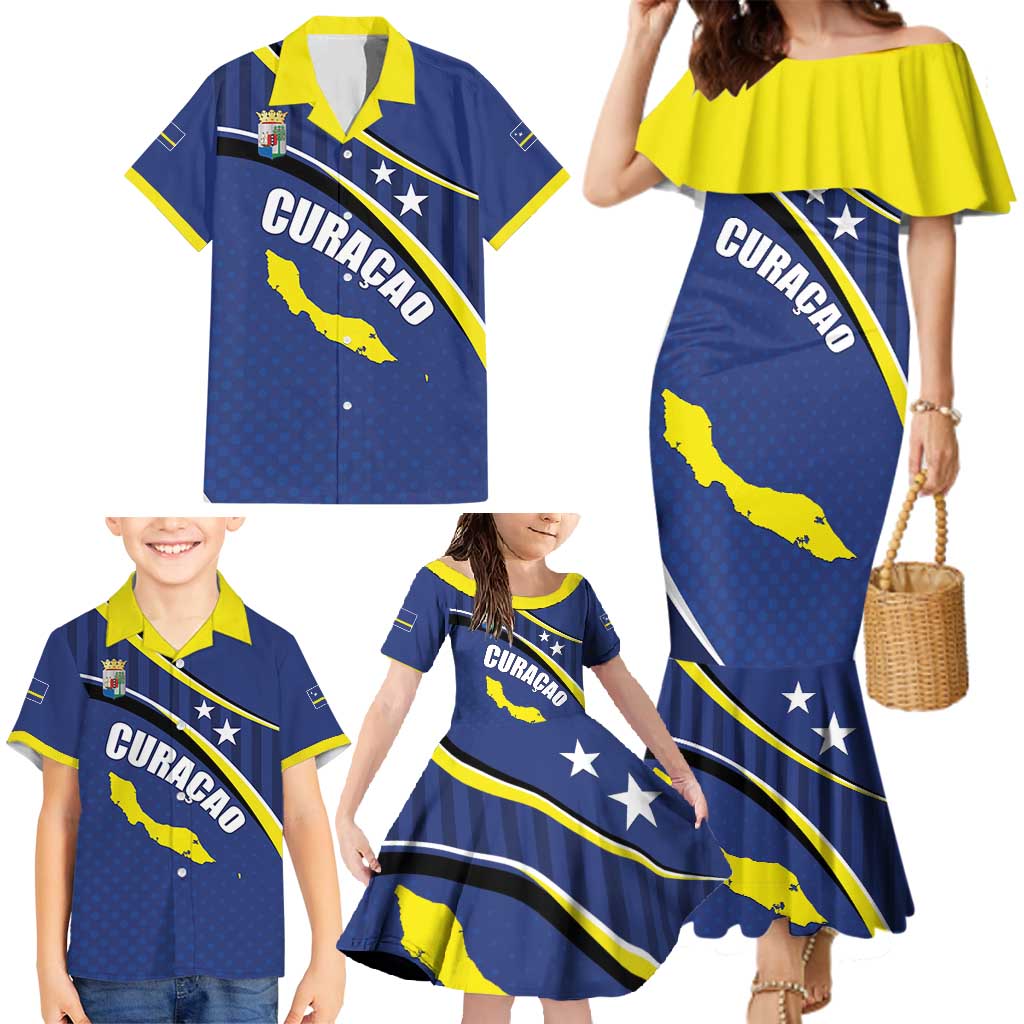 Curacao Flag Day Family Matching Mermaid Dress and Hawaiian Shirt Korsou Map Simple Style
