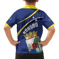 Curacao Flag Day Family Matching Off The Shoulder Long Sleeve Dress and Hawaiian Shirt Korsou Map Simple Style