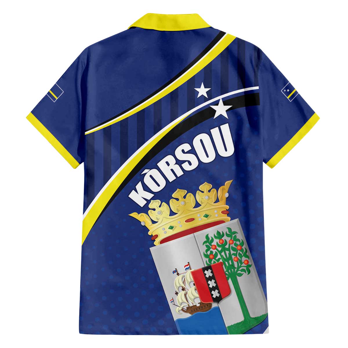 Curacao Flag Day Family Matching Off The Shoulder Long Sleeve Dress and Hawaiian Shirt Korsou Map Simple Style