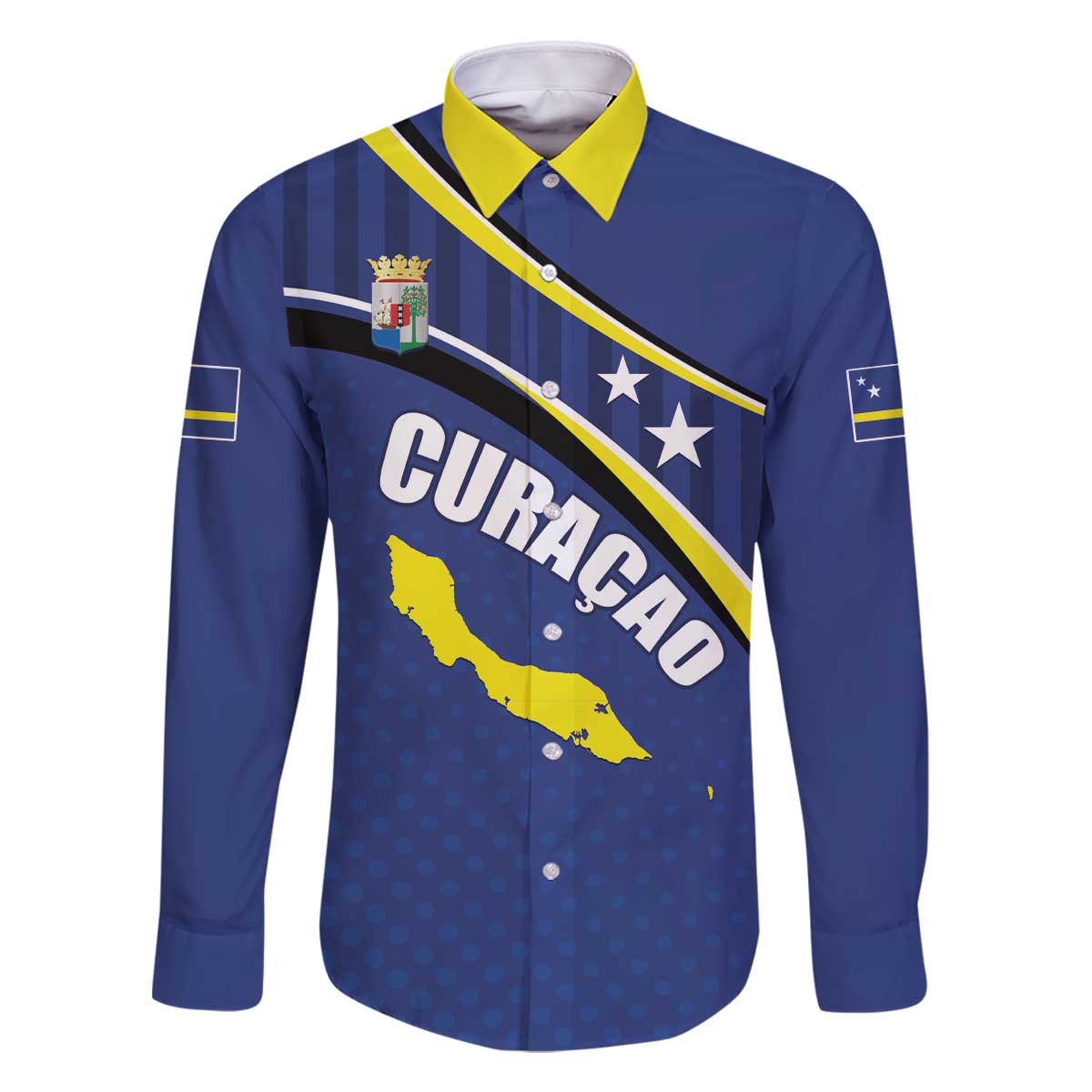 Curacao Flag Day Family Matching Off The Shoulder Long Sleeve Dress and Hawaiian Shirt Korsou Map Simple Style