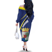 Curacao Flag Day Family Matching Off The Shoulder Long Sleeve Dress and Hawaiian Shirt Korsou Map Simple Style