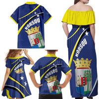 Curacao Flag Day Family Matching Off Shoulder Maxi Dress and Hawaiian Shirt Korsou Map Simple Style