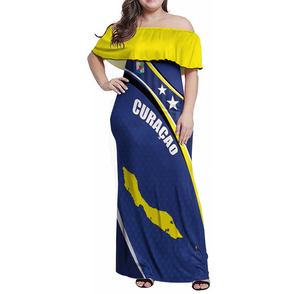 Curacao Flag Day Family Matching Off Shoulder Maxi Dress and Hawaiian Shirt Korsou Map Simple Style