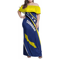 Curacao Flag Day Family Matching Off Shoulder Maxi Dress and Hawaiian Shirt Korsou Map Simple Style