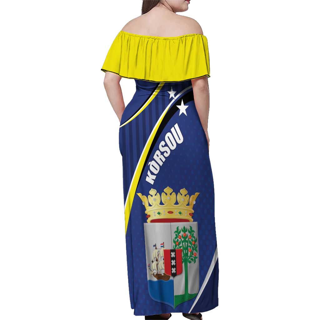Curacao Flag Day Family Matching Off Shoulder Maxi Dress and Hawaiian Shirt Korsou Map Simple Style