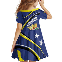 Curacao Flag Day Family Matching Off Shoulder Short Dress and Hawaiian Shirt Korsou Map Simple Style