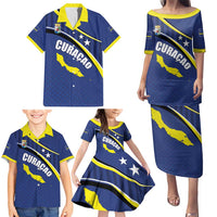 Curacao Flag Day Family Matching Puletasi and Hawaiian Shirt Korsou Map Simple Style