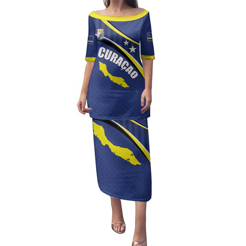 Curacao Flag Day Family Matching Puletasi and Hawaiian Shirt Korsou Map Simple Style