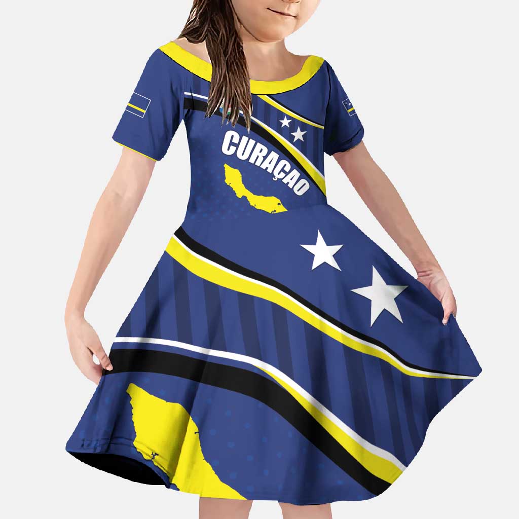 Curacao Flag Day Family Matching Short Sleeve Bodycon Dress and Hawaiian Shirt Korsou Map Simple Style