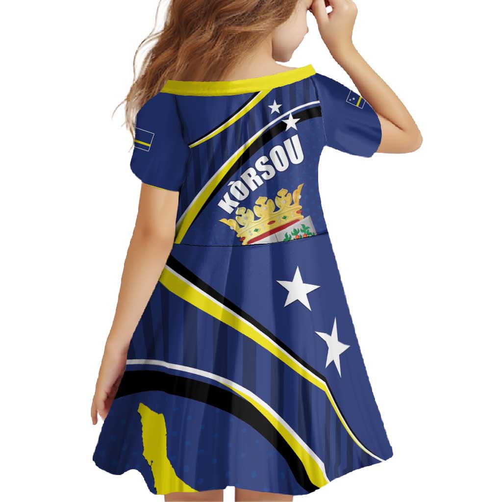 Curacao Flag Day Family Matching Short Sleeve Bodycon Dress and Hawaiian Shirt Korsou Map Simple Style