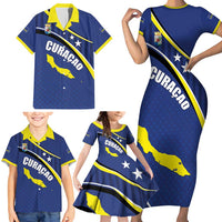 Curacao Flag Day Family Matching Short Sleeve Bodycon Dress and Hawaiian Shirt Korsou Map Simple Style