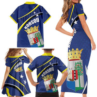 Curacao Flag Day Family Matching Short Sleeve Bodycon Dress and Hawaiian Shirt Korsou Map Simple Style