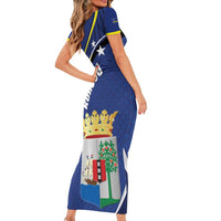 Curacao Flag Day Family Matching Short Sleeve Bodycon Dress and Hawaiian Shirt Korsou Map Simple Style