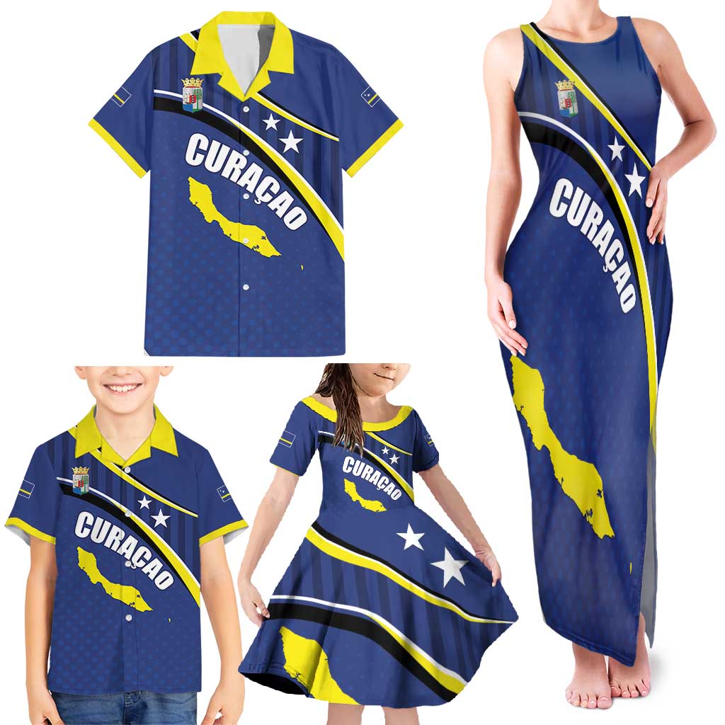 Curacao Flag Day Family Matching Tank Maxi Dress and Hawaiian Shirt Korsou Map Simple Style