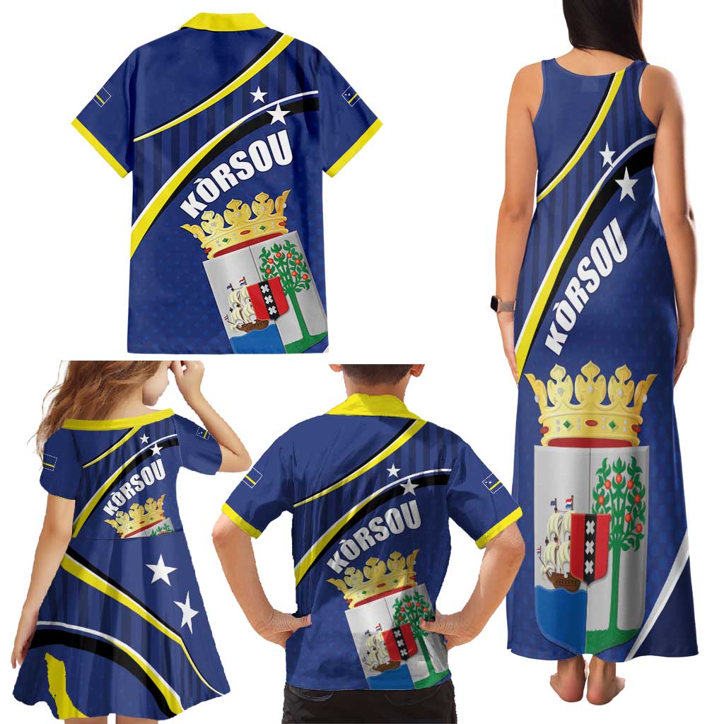 Curacao Flag Day Family Matching Tank Maxi Dress and Hawaiian Shirt Korsou Map Simple Style