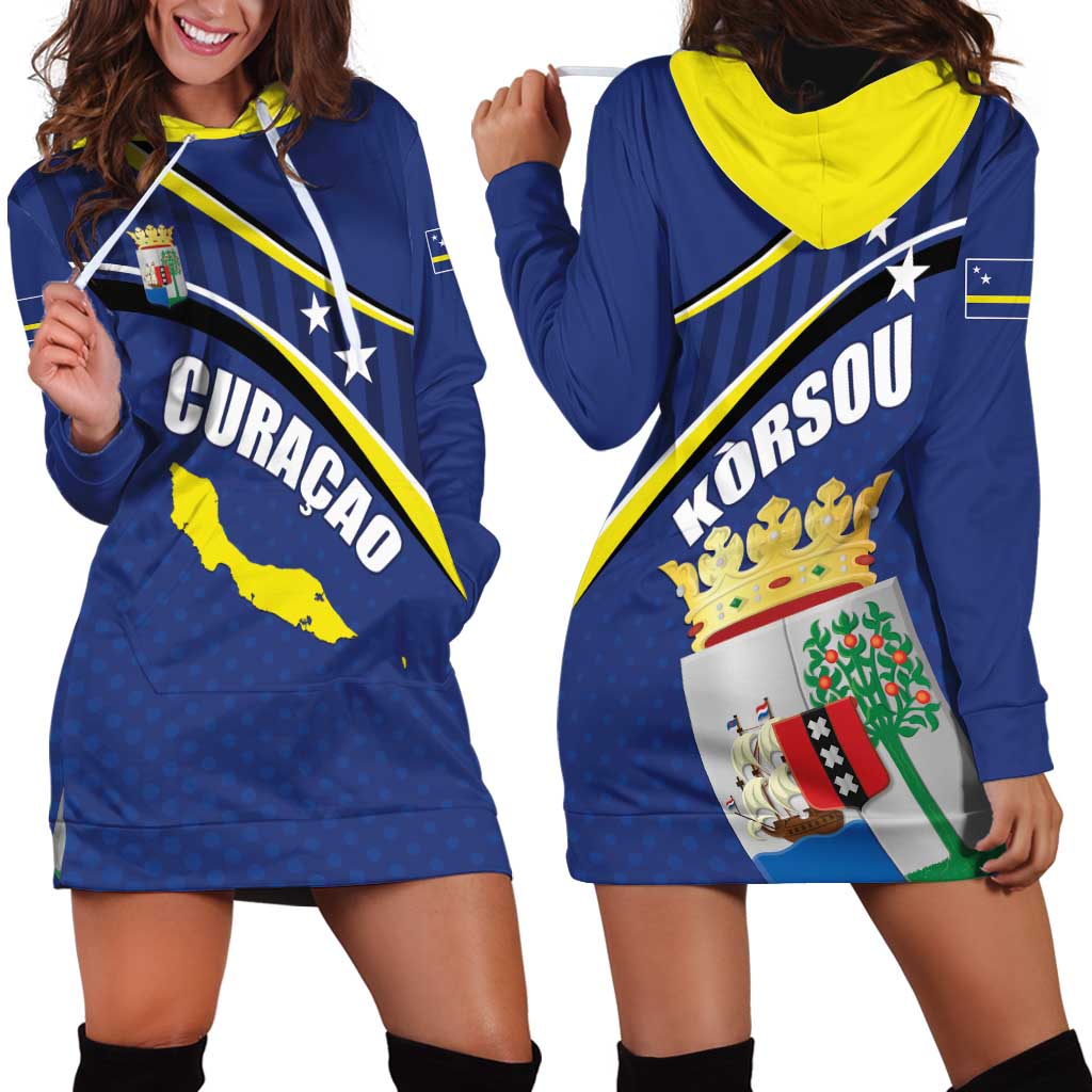 Curacao Flag Day Hoodie Dress Korsou Map Simple Style
