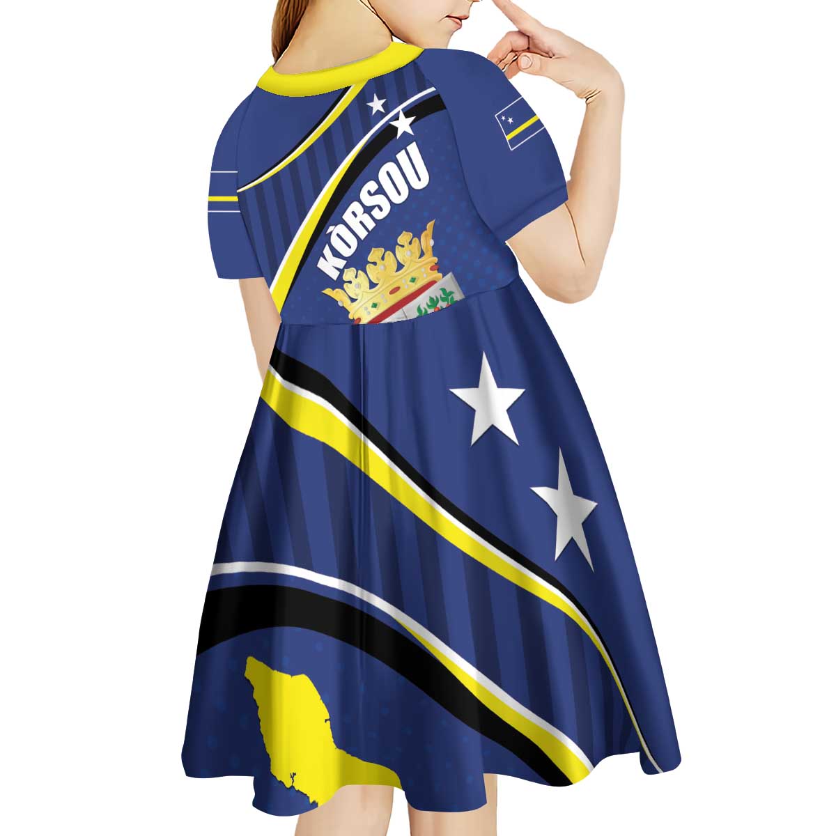 Curacao Flag Day Kid Short Sleeve Dress Korsou Map Simple Style