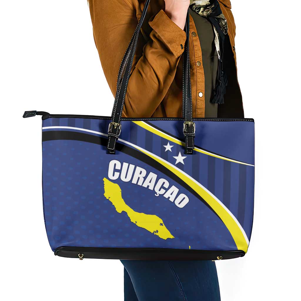 Curacao Flag Day Leather Tote Bag Korsou Map Simple Style