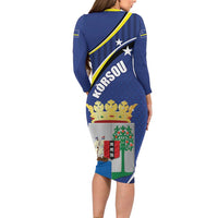 Curacao Flag Day Long Sleeve Bodycon Dress Korsou Map Simple Style