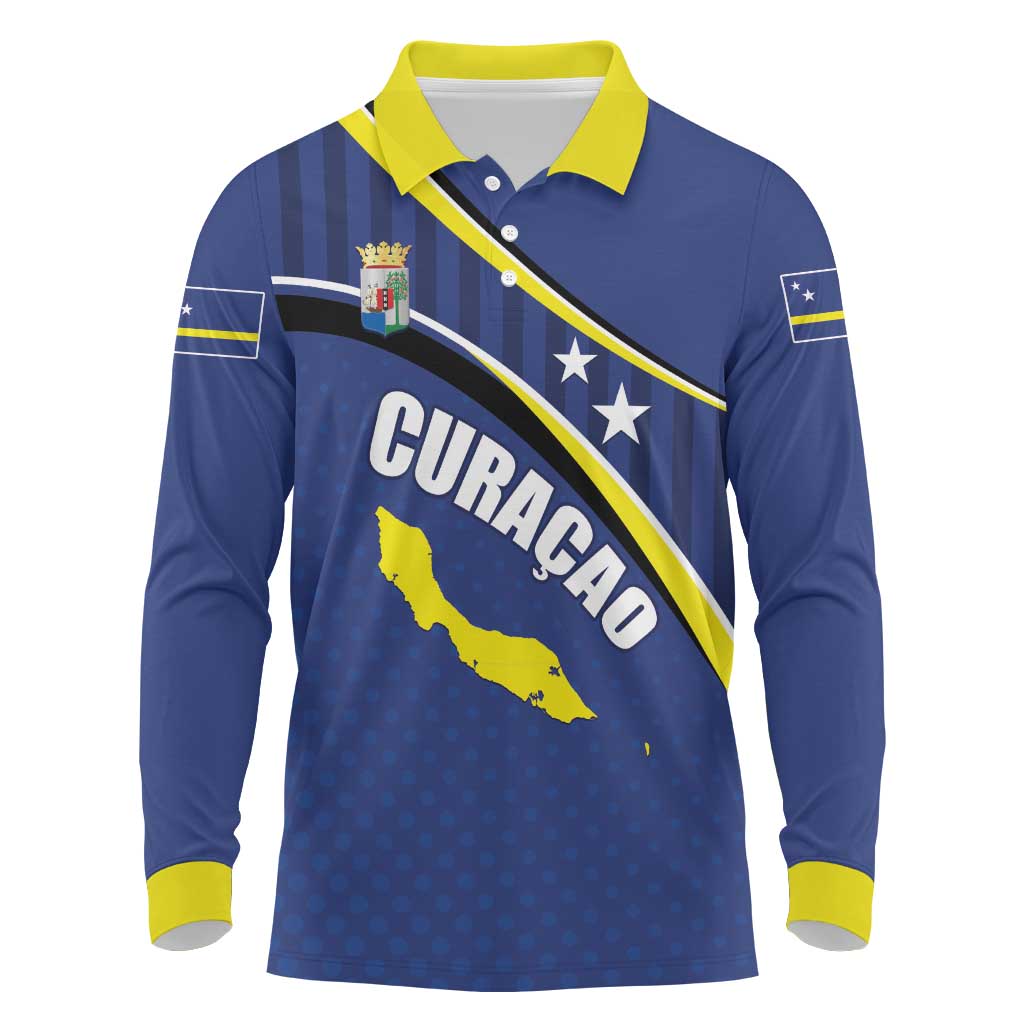 Curacao Flag Day Long Sleeve Polo Shirt Korsou Map Simple Style